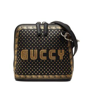 Gucci Sega Guccy Crossbody Shoulder Bag Black Leather